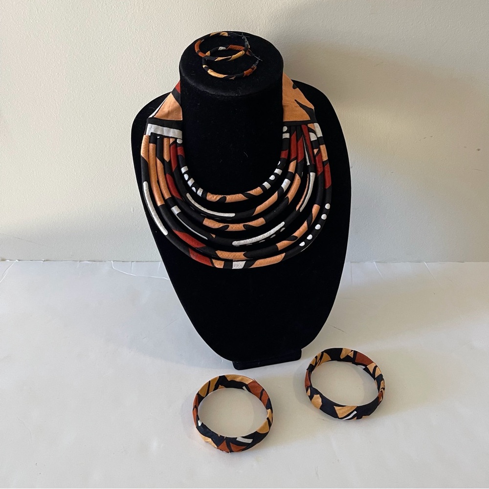 Brown Multocolor Handmade Layered Necklace ,Earring and Bracelet jewelry Set